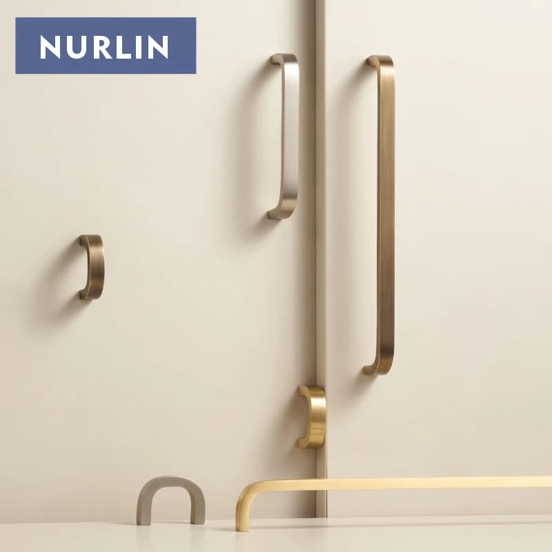 Nurlin Hands for cabinet doors design folded in solid brass Multiple drawer handles in simple style for cabinets