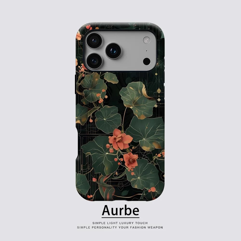 Custodia Magnetica Vintage con Motivo Floreale a Circuito per iPhone 17 16 15 14 13 Pro Max Plus, Custodia Robusta a Strato Singolo o Doppio