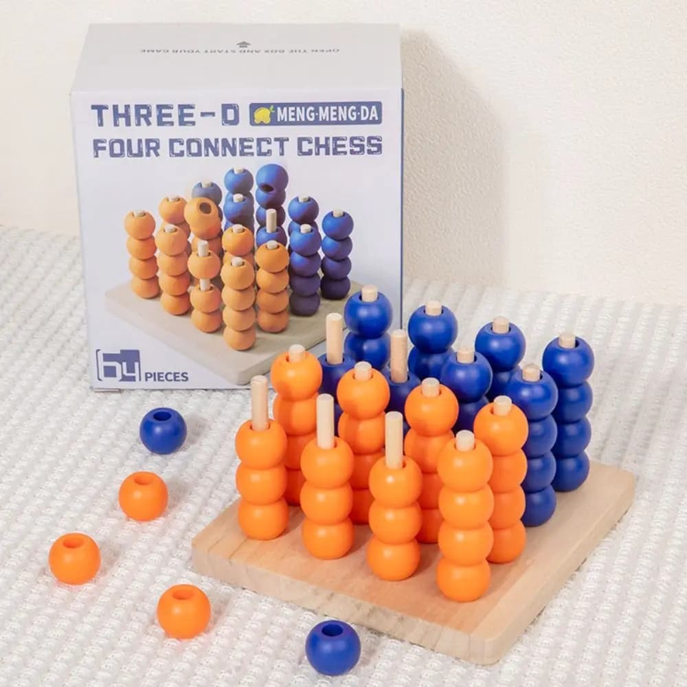 Quattro in fila: Gioco da tavolo educativo 3D con 4 perline, puzzle in legno Gobang, materiali sicuri, divertente e classico gioco da tavolo per la famiglia