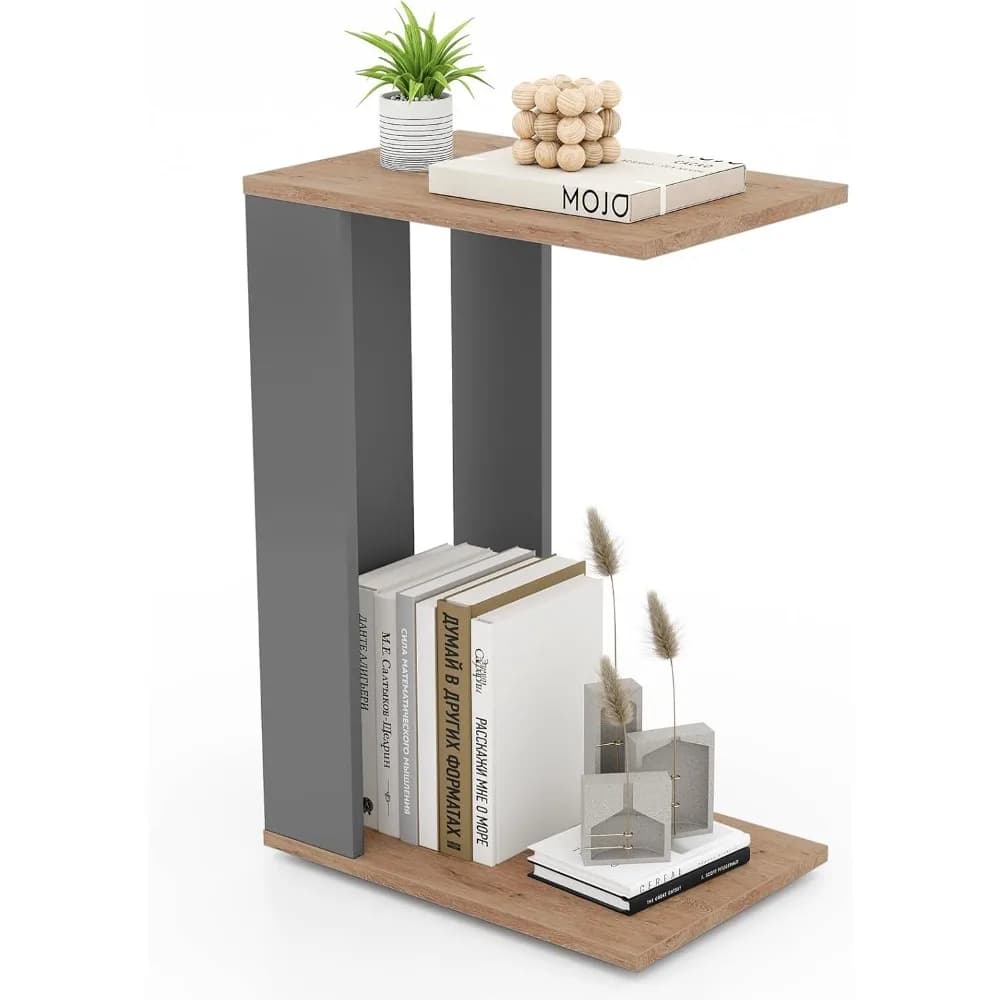 C-table with Wheels, Sofa Table with Lower shelf and 4 Hidden Universal Wheels
