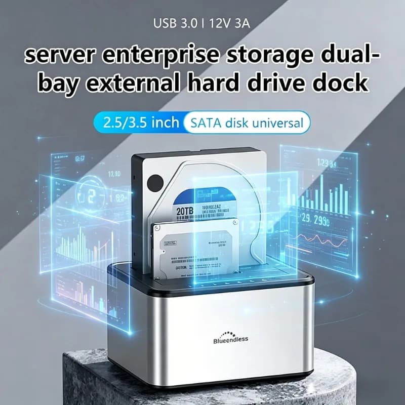 Docking Station per HDD SATA da 2.5/3.5 Pollici a USB 3.0 con Doppio Alloggiamento e Funzione di Clonazione Offline