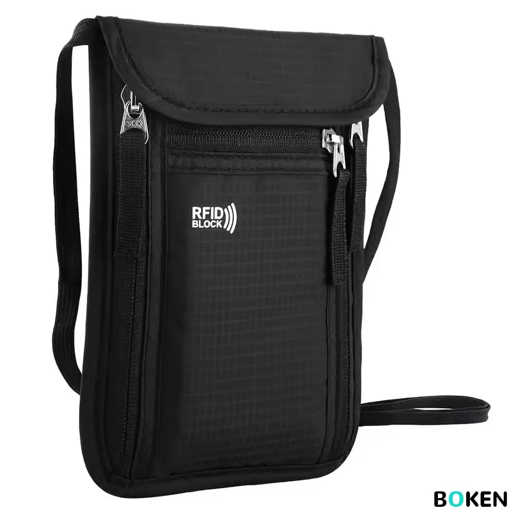 RFID Blocking Travel Pouch Neck Wallet - Passport Holder Organizer Bag for Family, Anti-Theft Security Bag with Adjustable Strap