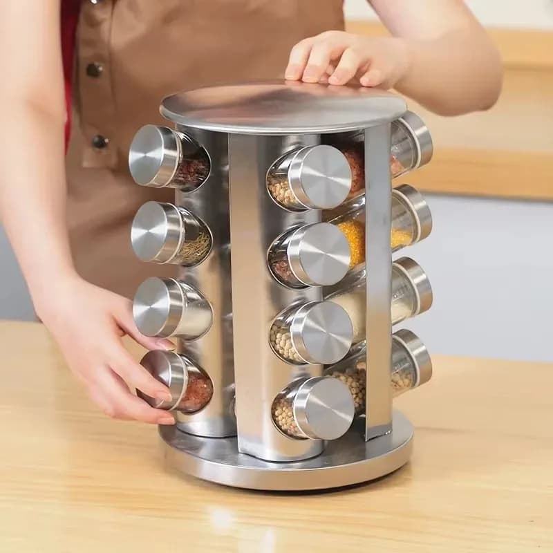 360 Degree Rotating Spice Bottle Round Stainless Steel Seasoning Rack Square Multi layer Seasoning Jar Storage Set