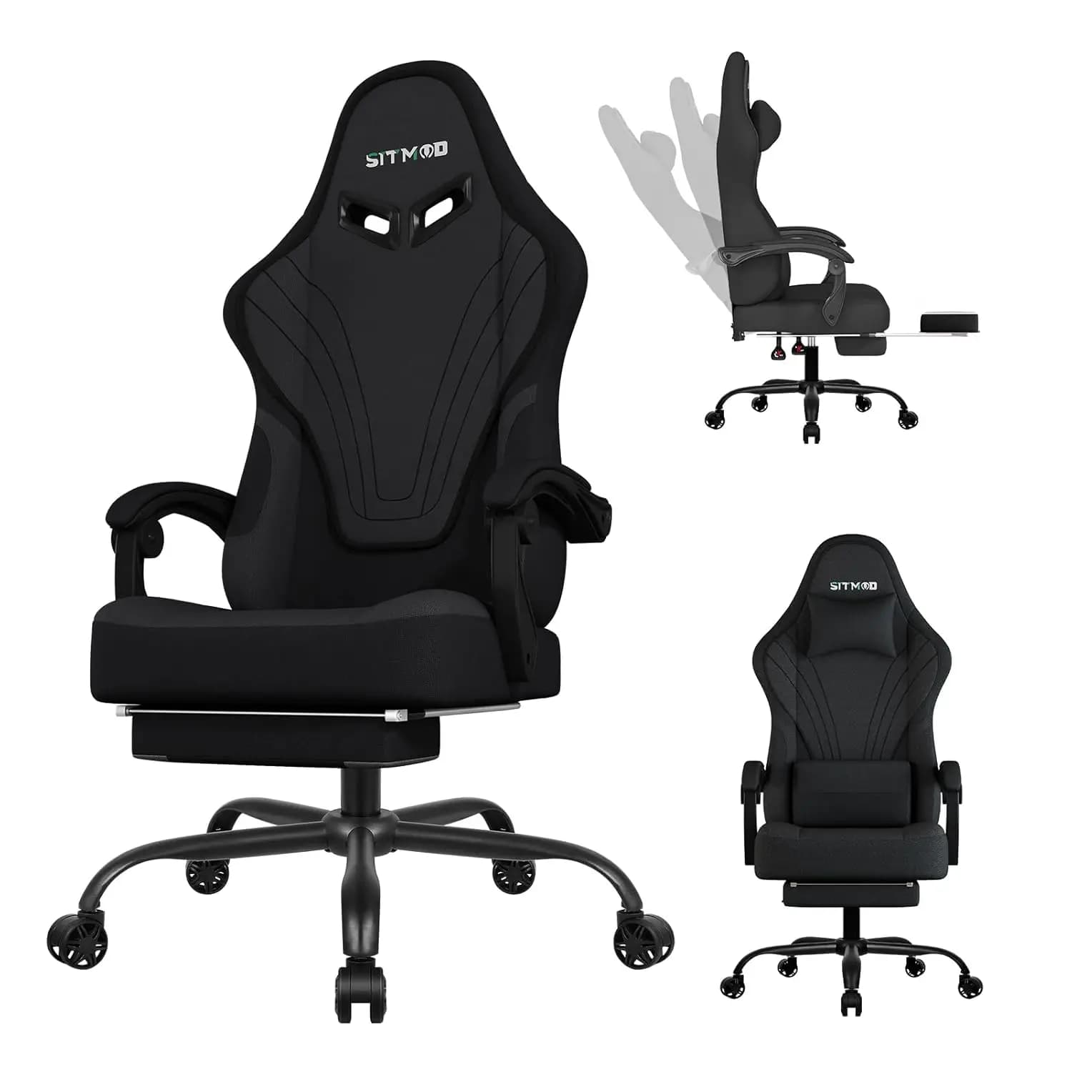 Sedia da Gaming, Poltrona Ergonomica per Adulti con Poggiapiedi e Supporto Lombare, Comoda in Tessuto, Personalizzabile