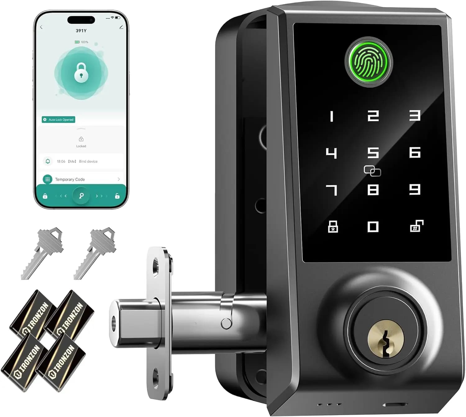 Serratura Intelligente con Tastierino, Controllo App, Chiusura Automatica, Password Anti-Spia, Schede IC, Facile Installazione in Nero