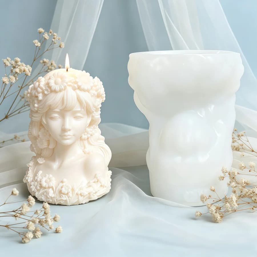 Wreath Girl Half Body Silicone Candle Mold, Reusable Mould for Resin Gypsum Clay Wax, DIY Ornament Pendant, Home Festival Decor