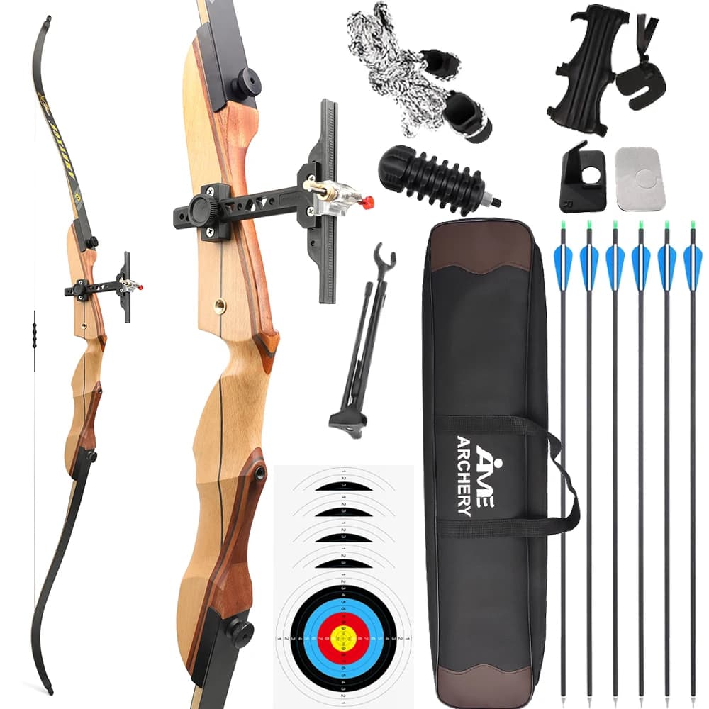 68 "Tiro con l'arco Arco diviso 20-40 libbre Arco ricurvo Caccia Arco in legno Riser Takedown Tiro con l'arco Pratica del bersaglio e set di frecce in carbonio