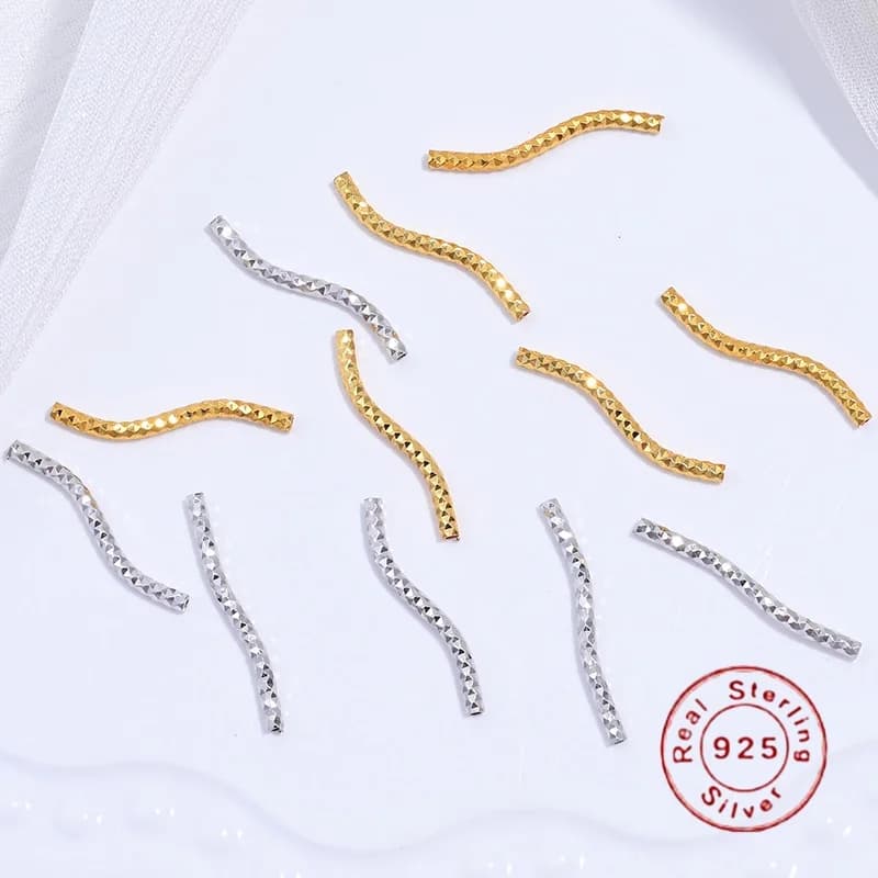 6 PZ, S925 Sterling Silver Gomito Liscio a Forma di S Tubo Intrecciato Bracciale Collana FAI DA TE Fatti A Mano Perline Accessori SZ125
