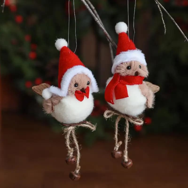 New arrival 1 piece of decoration for Christmas tree, bird in wool felt red hat and scarf, perfect for the new year Navidad