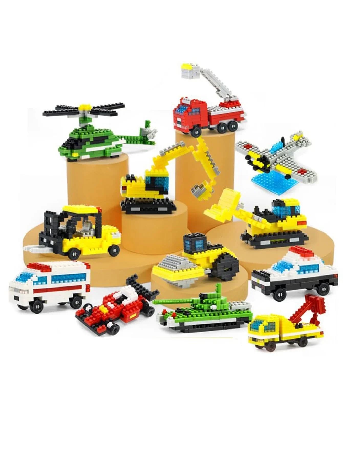 Mini trasporto auto da corsa veicolo di ingegneria camion dei pompieri modello Set piccoli blocchi di costruzione bambini assemblaggio giocattoli educativi