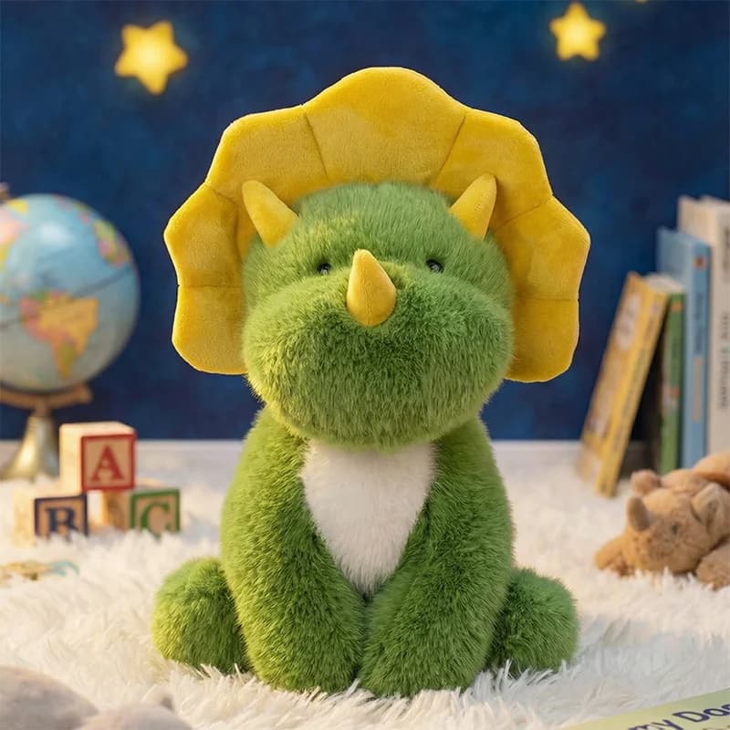 Peluche Triceratopo Cartone Animato 25/35/45CM, Bambola Dinosauro Kawaii Seduto, Cuscino Morbido Imbottito, Regalo di Compleanno per Bambini e Ragazzi