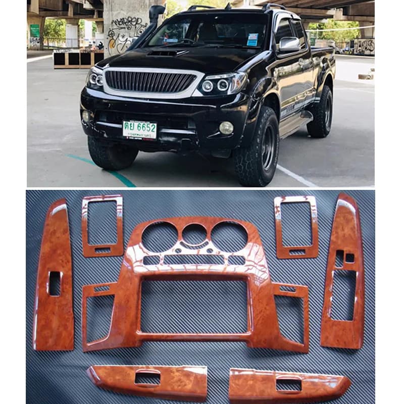 Misura Per TOYOTA Hilux SR5 Legno Grano Woodato Cruscotto Console Kit Copertura Trim 4 Porte Vigo Mk6 05 -11