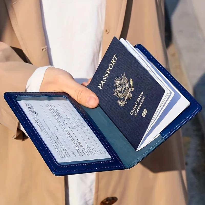 Porta passaporto e protezione per carte in pelle PU, custodia a portafoglio identificativa sottile e portatile per i viaggi