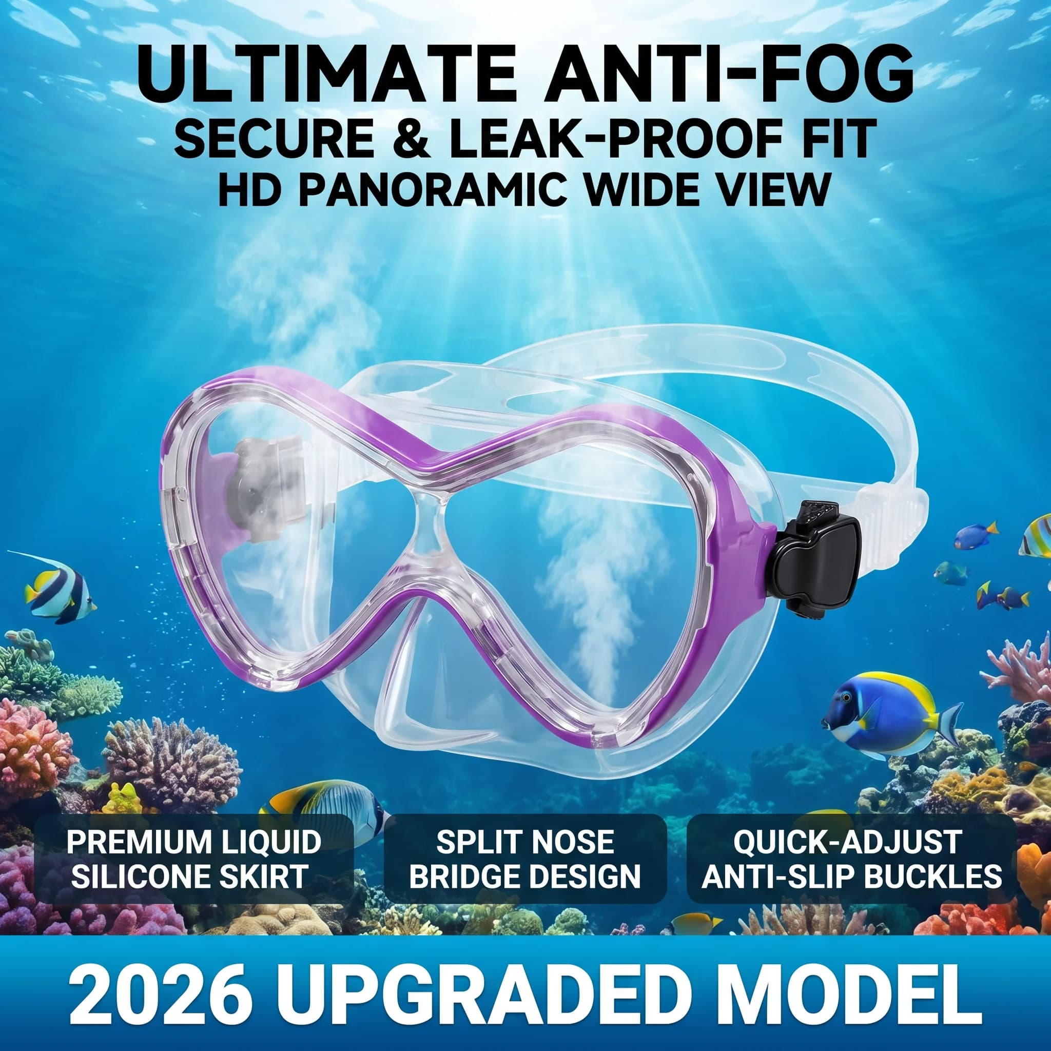 2026 New Upgrade Full-Dry Snorkeling Mask & Swim Diving Goggles (Silicone, Anti-Fog, Tempered Glass) For Students & Kids