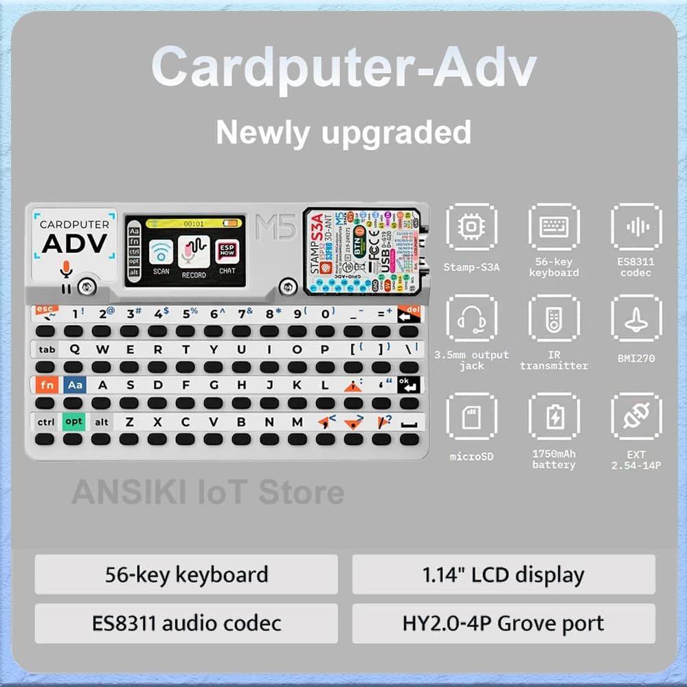 M5Stack Cardputer-Adv Programmable Card Computer Stamp-S3A 1.14" LCD 56-Keys for IoT Development Kit