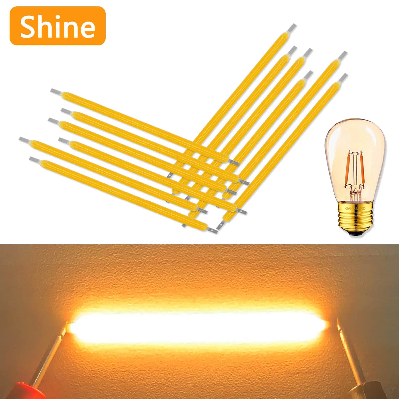 20 pz DC3V/6 V/9 V/12 V/24 V 38mm LED Filamento Duro COB Edison Lampadina Lampada A Incandescenza 3000 K Diodo Accessori Per L'illuminazione Domestica FAI DA TE