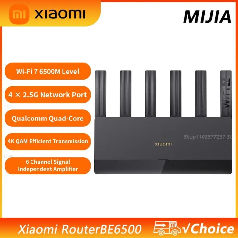 NUOVO Router Xiaomi WiFi7 BE6500 Dual Band 2.4/5GHz 160Mhz 6453Mbps con Accelerazione di Rete Mesh, Porta Ethernet 2.5G e 6 Antenne