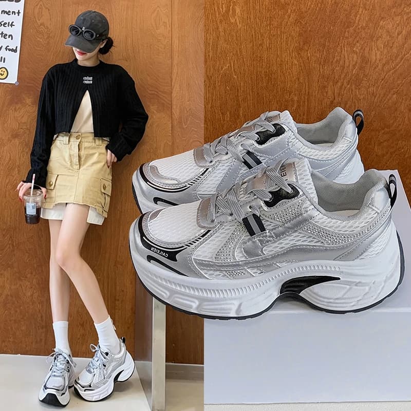 Women's 2026 Autumn New Thick‑Sole Height‑Increasing Breathable Mesh Dad Shoes, Casual Sports Running Sneakers for Ladies