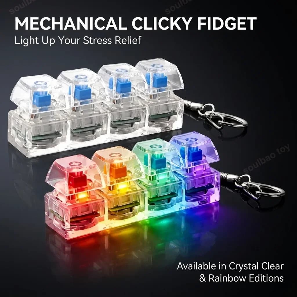 LED Keyboard Keychain Fidget Toys 4 Keys Keyboard Keycaps Fidget Toy Party Stress Relief Keyboard Cap