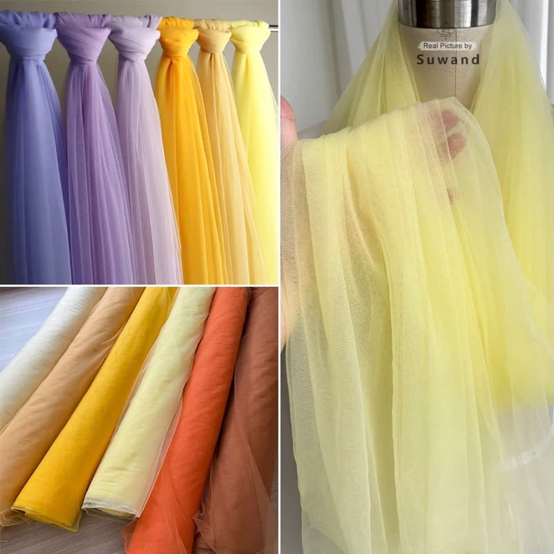 Lilla viola giallo morbido Tulle tessuto celebrazione del matrimonio tenda abbigliamento maglia Layout sedia schienale filato cucito fatto a mano fai da te