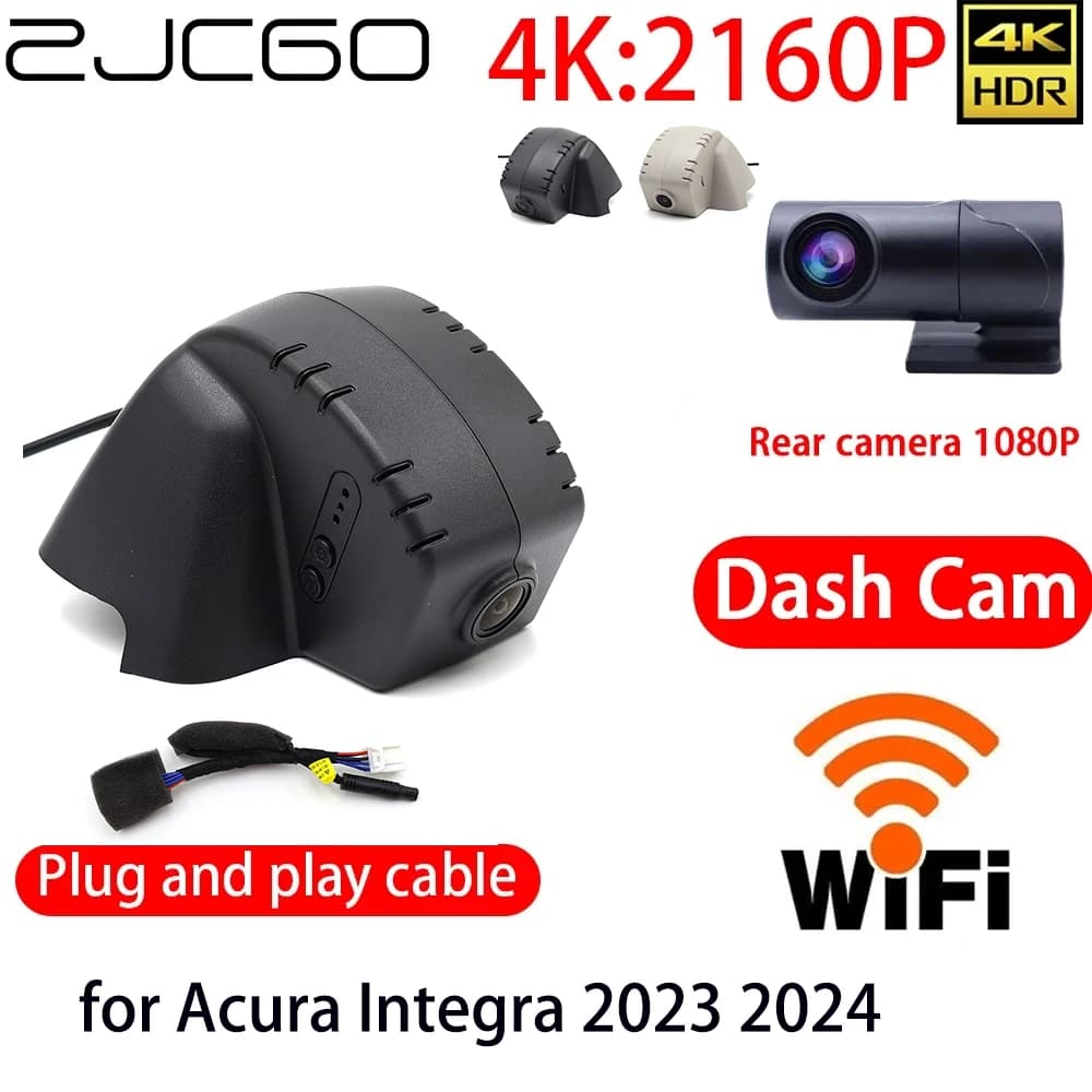 ZJCGO 4K DVR Dash Cam Wifi Front Rear Camera 24h Monitor for Acura Integra 2023 2024
