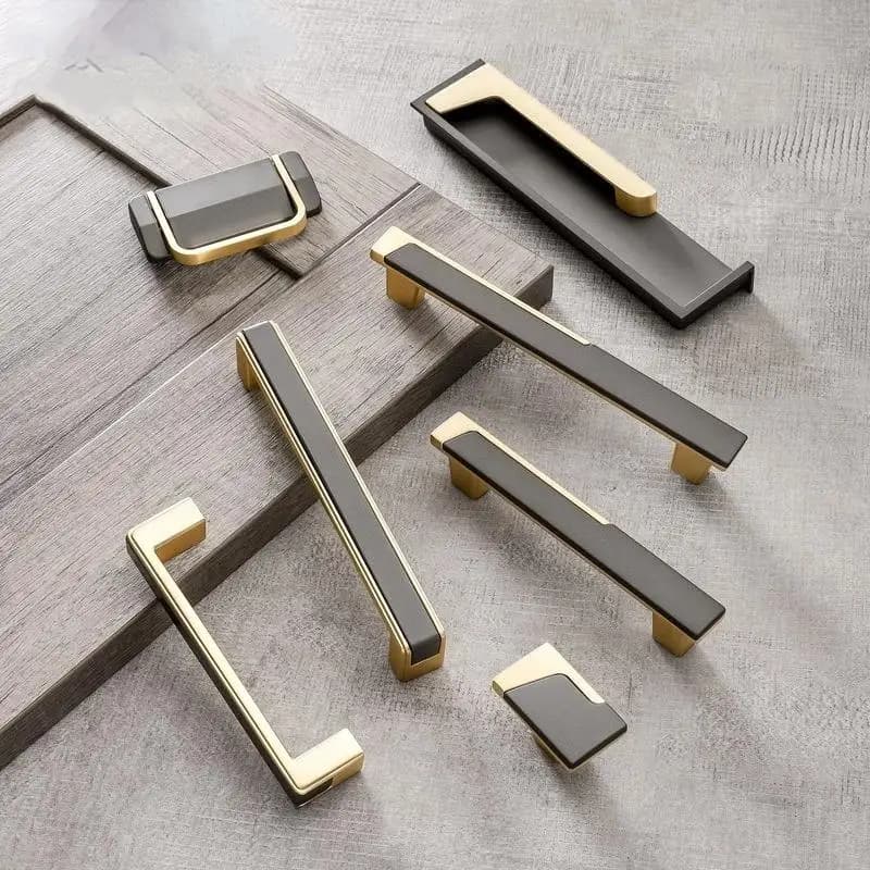 Maniglia Minimalista Nordica Oro e Grigio per Armadi e Ante, Maniglia Americana per Cassetti e Vetrinette Vino - Ferramenta per Mobili HMA5