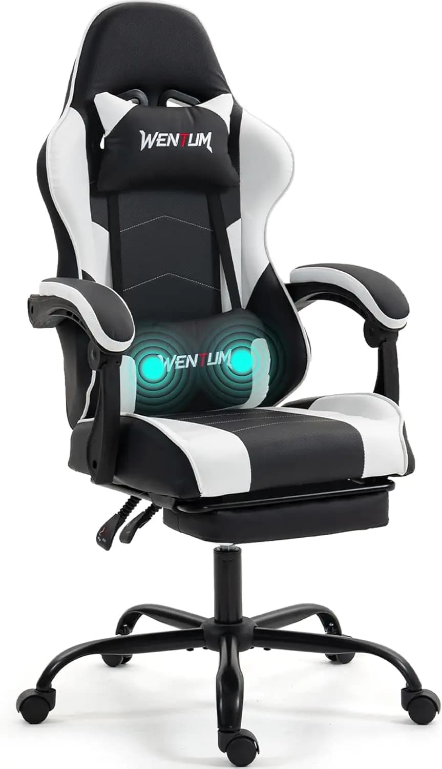 Sedia da gioco con poggiapiedi per adulti - Sedia per videogiochi in pelle PU con supporto lombare per massaggio per uomini e donne, computer Ernogomico G