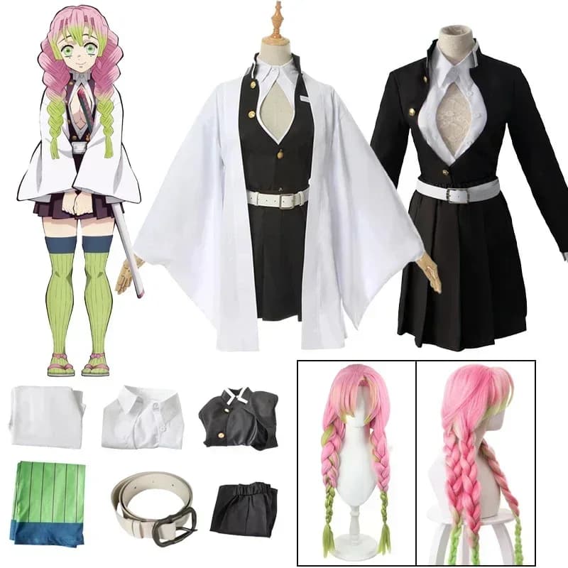 Anime Kostuum Kanroji Mitsuri Costume Cosplay Kimono Haori Abito Parrucca Vestiti Costume di Halloween per Bambini Adulti Kimono Uniforme