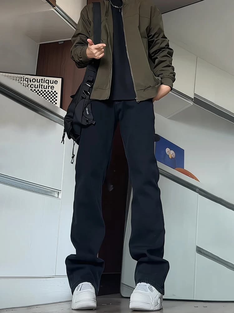 Jeans Cleanfit Fce Lined Bla da uomo a gamba dritta, pantaloni autunnali/invernali a vita alta elasticizzati micro svasati per adolescenti