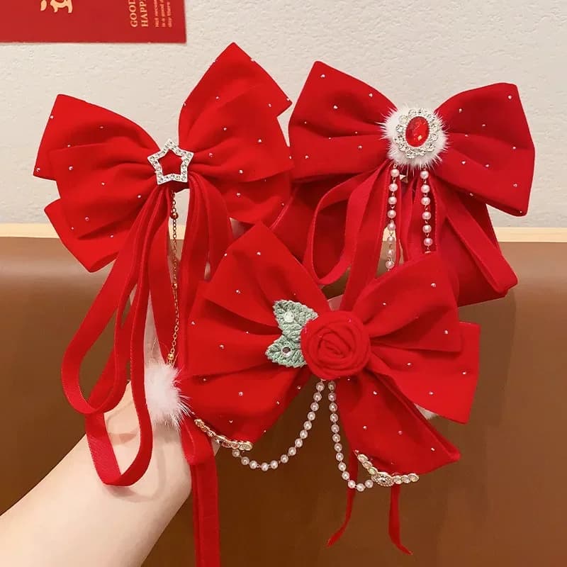 Fermaglio per capelli da ragazza in stile antico fermaglio per capelli cinese di capodanno Hanfu Girl Red Crown Top Clip accessori per capelli per bambini