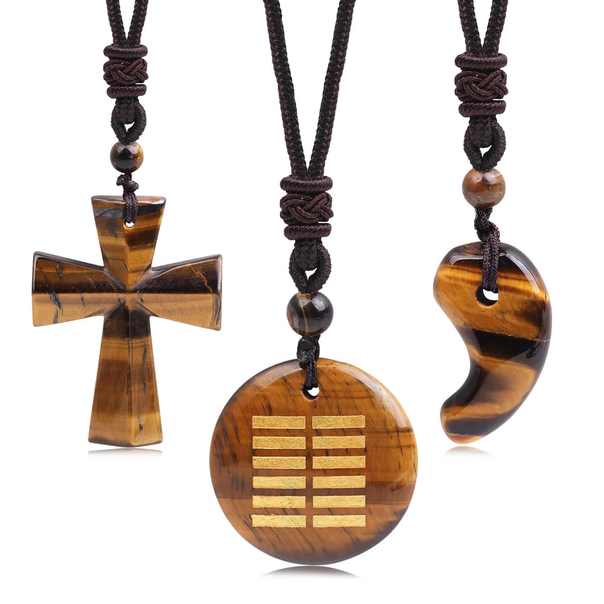 Collana da Uomo alla Moda con Ciondolo in Pietra Naturale, Croce Bagua, Equilibrio dei Cinque Elementi, Occhio di Tigre, Collana da Donna