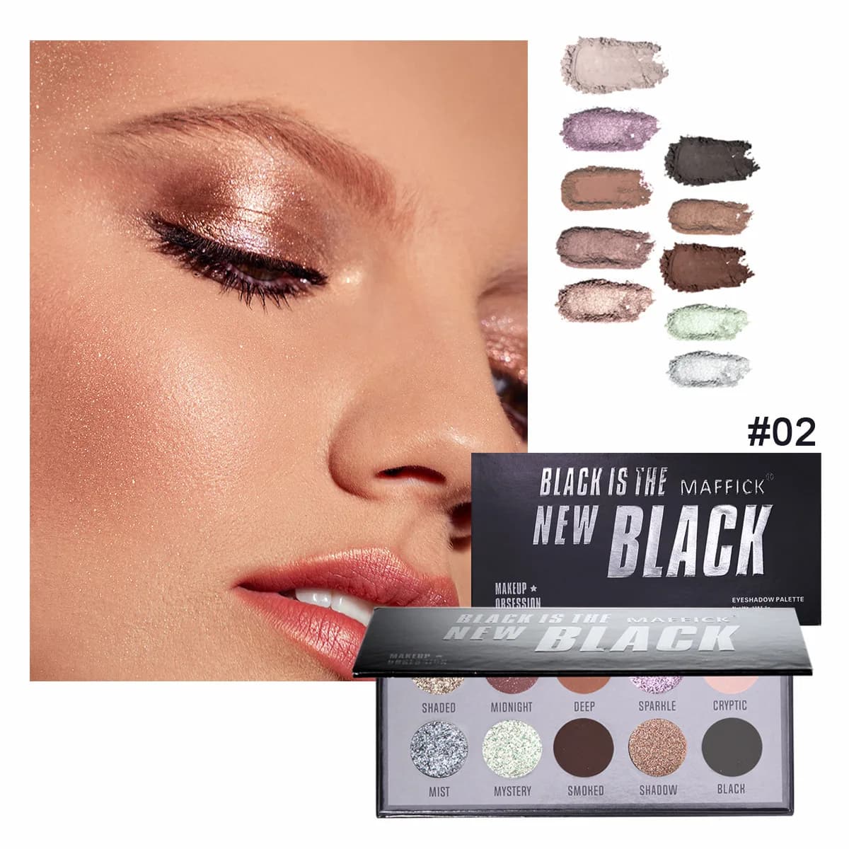 Palette Ombretti Opachi, Lisci, Shimmer and Glitter for a Red and Black Smoky Goth Look, Intended Colors with Fine Reflection, Long Lifetime Eye Makeup