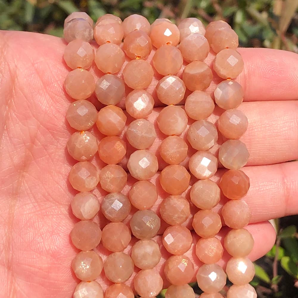 6/8mm Natural Faceted Sunstone Stone Beads Round Loose Beads for Accessories Jewellery Making Diy Bracelet Necklace 7.5''