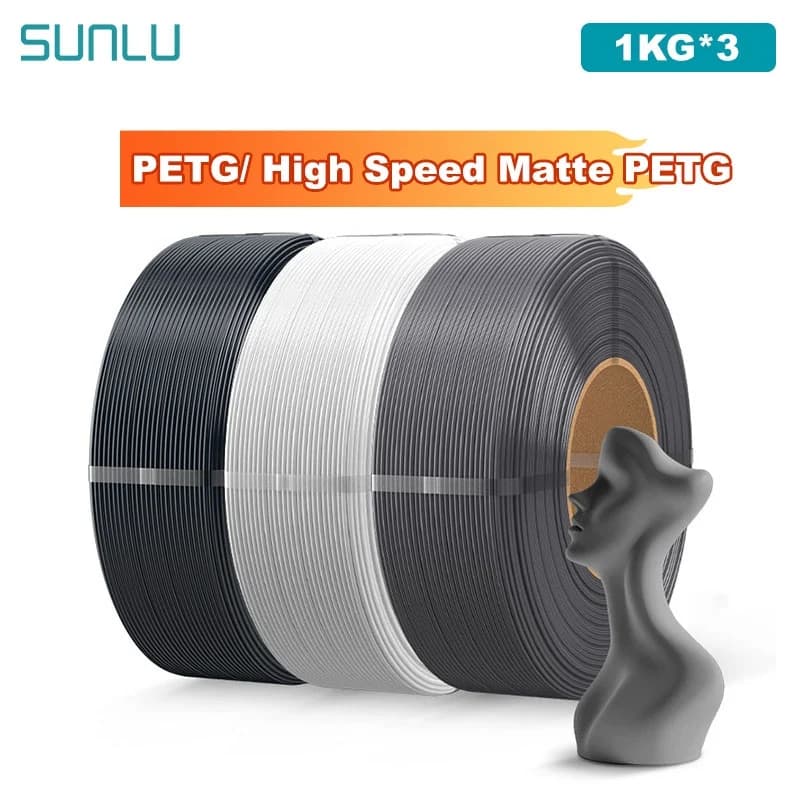 SUNLU 3KG PETG/ High Speed Matte PETG Filament 1.75mm 1KG Without Tray 3D Printer Filament for 3D Printer，Refll Filament