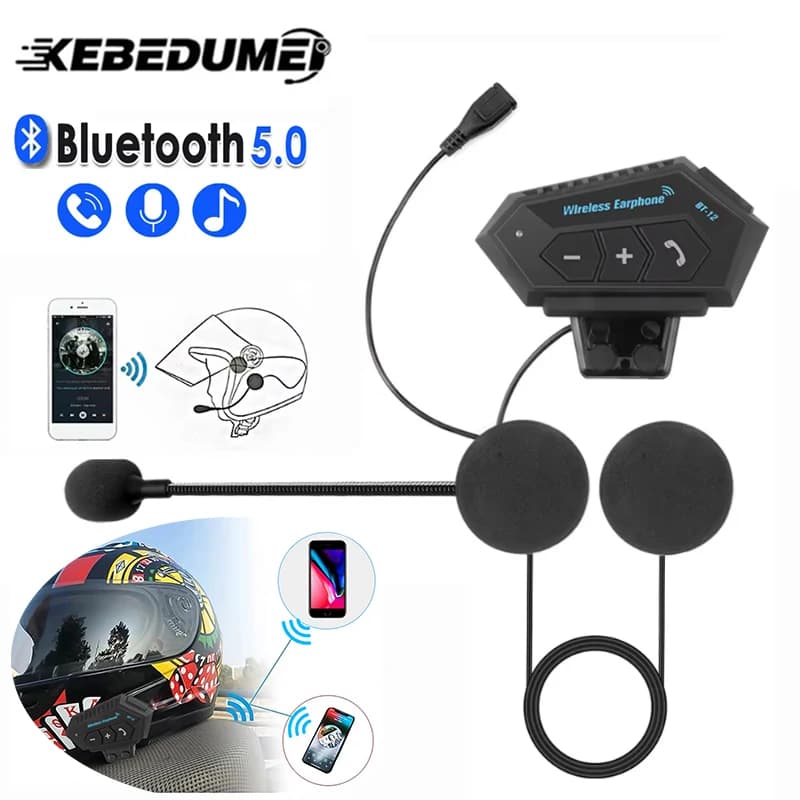 KEBIDUMEI Bluetooth Motorcycle Helmet Headset Wireless Motor Bike Handsfree Stereo Earphone Speaker Waterproof Music Player