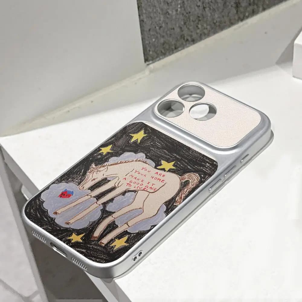 Creative Graffiti Star Pony Phone Case Electroplated silver lambskin Shell FOR IPhone 17 15 12 17Pro 16 Plus 13 11 Pro MAX Cover