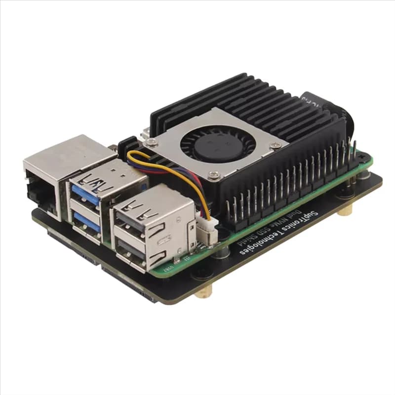 Ben Made-X1005 Doppio schermo SSD NVME con dispositivo di raffreddamento + custodia da Pcle a M.2 Dual SSD per Raspberry Pi 5 Supporta l'acceleratore AI Hailo-8