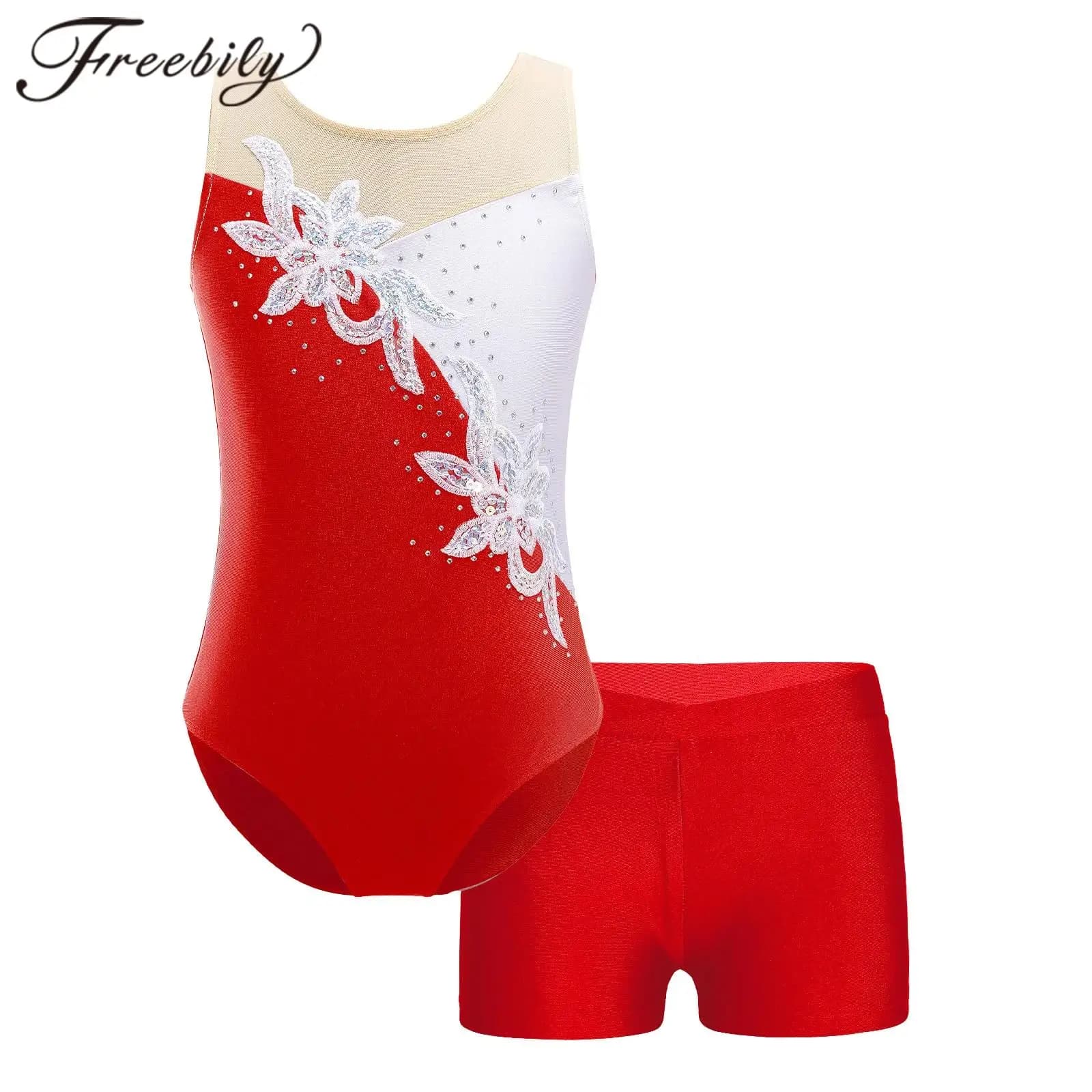 Body da ginnastica senza maniche per bambina con pantaloncini Tuta da ginnastica per pattinaggio su ghiaccio Bambini Abiti da ballo per balletto Abbigliamento da ballo