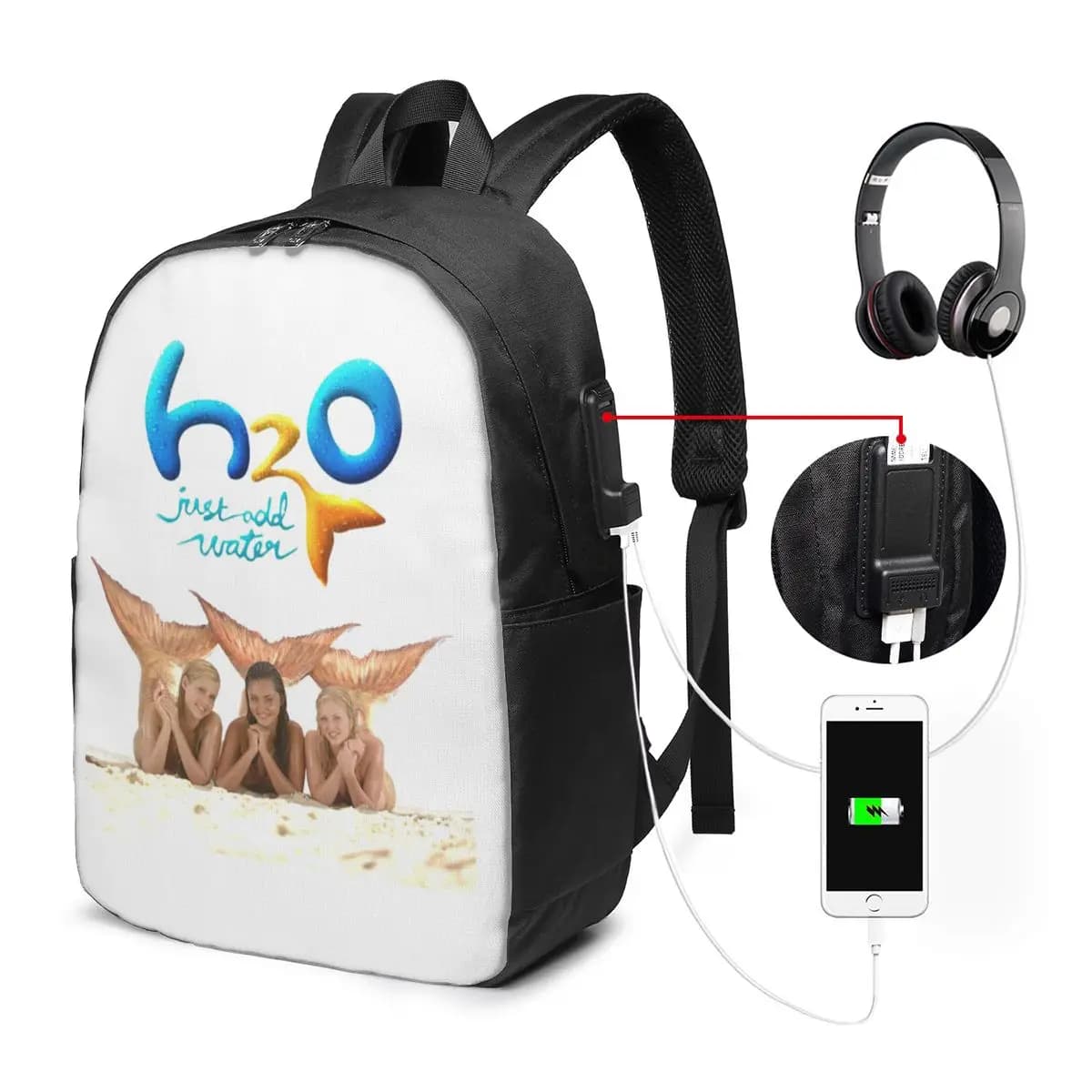 Zaino Cartoon Anime H2O Just Add Water, Borsa per Notebook da Viaggio, Borsa per Computer, Borsa Scolastica per Studenti Universitari, Borsa a Tracolla per Laptop