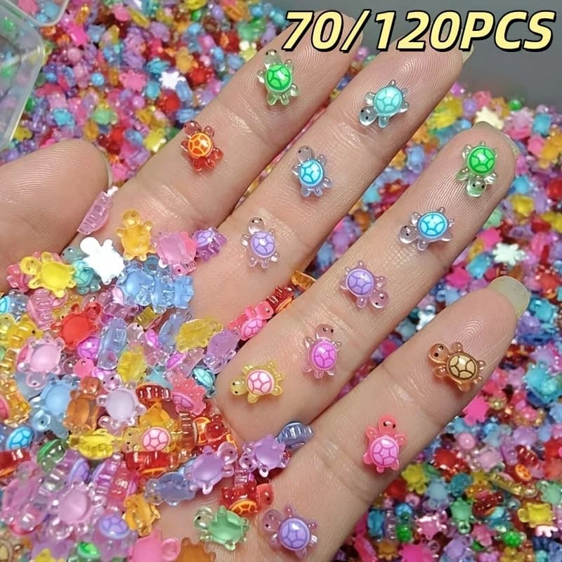 70/120Pcs Glow Resin Turtle, Mini Luminous Sea Turtle Charms, Nail Art Decoration, Slime DIY, Aquarium Ornament Craft Set