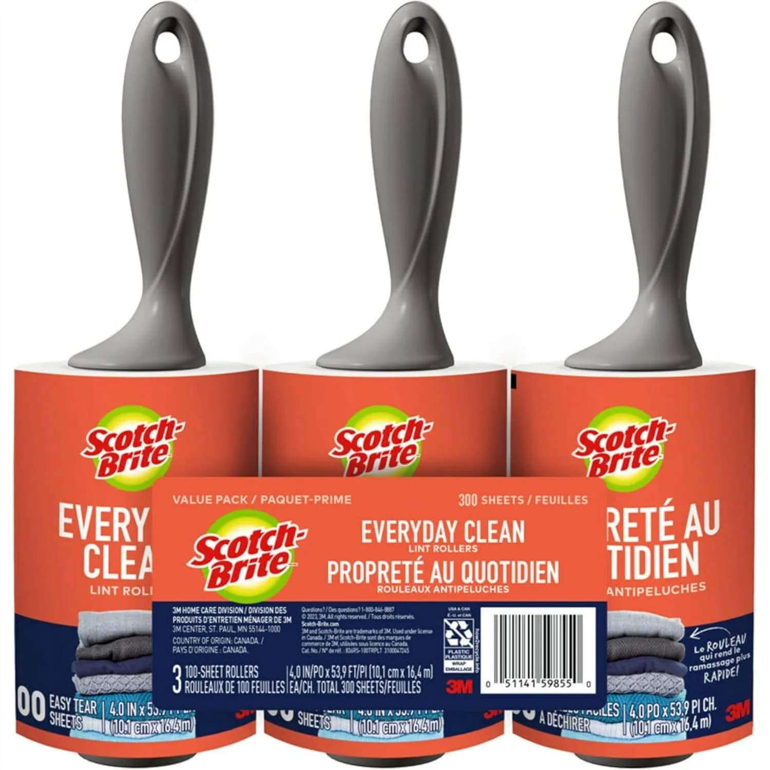 Lint Roller Combo Pack for Clothes, Pet Hair, Furniture, Cars - 3 Pack, 300 Sheets Total