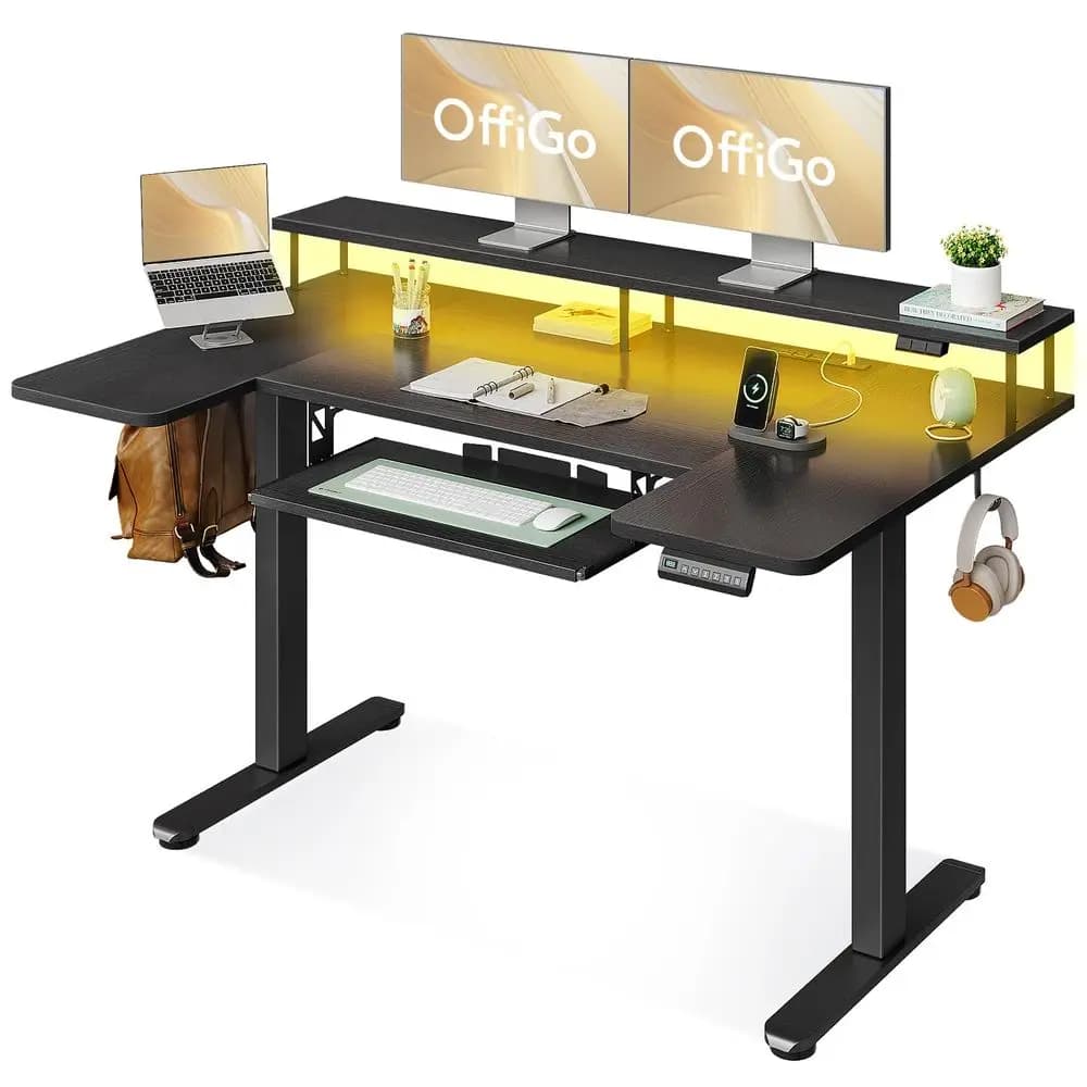 U Shaped Electric Standing Desk with Drawers, 55 Inch Height Adjustable Desk with Keyboard Tray Ergonomic Monitor Stand, Sit St