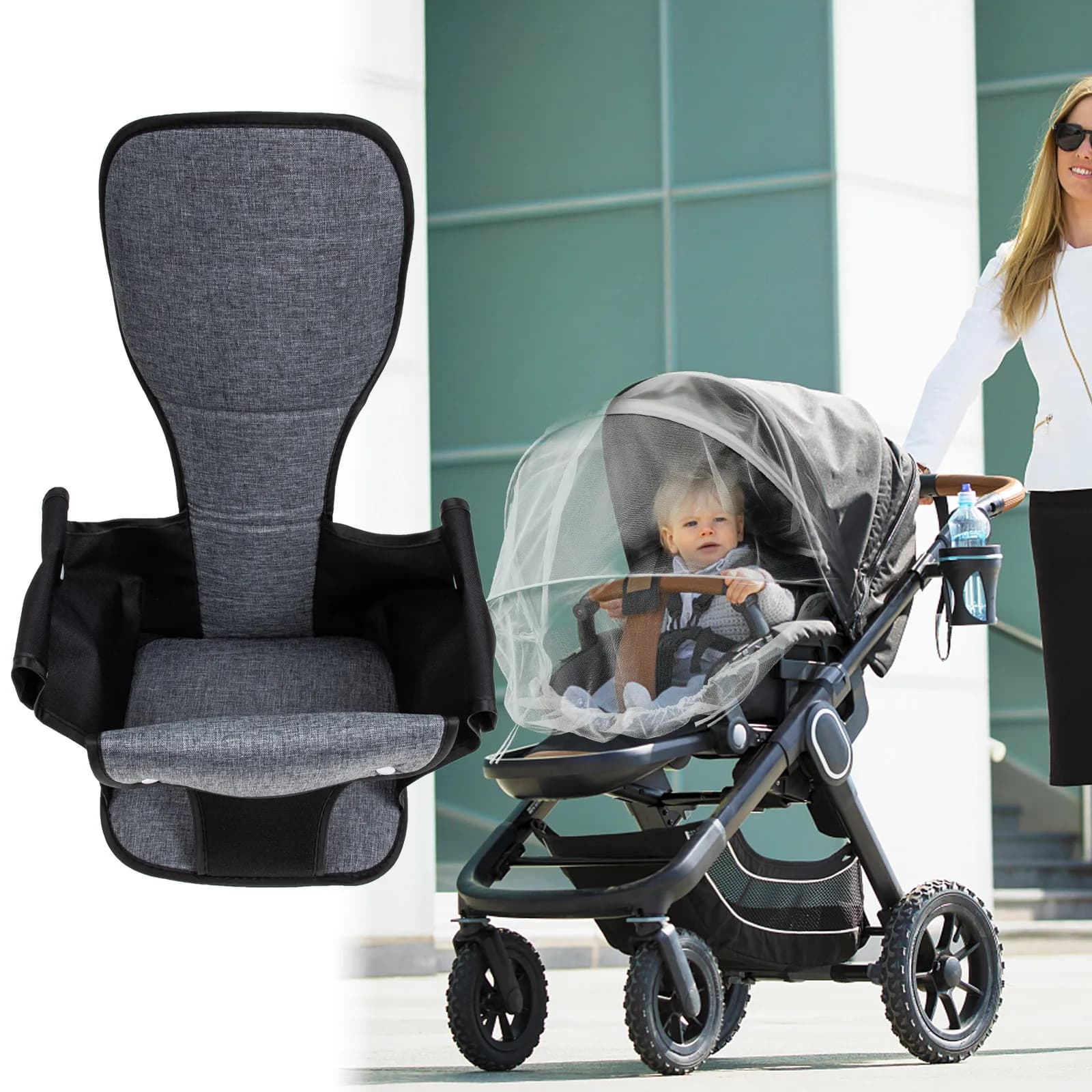 Inserto per passeggino morbido e traspirante, cuscino universale per seggiolino auto, cuscino di supporto per neonati, comodo per passeggino.