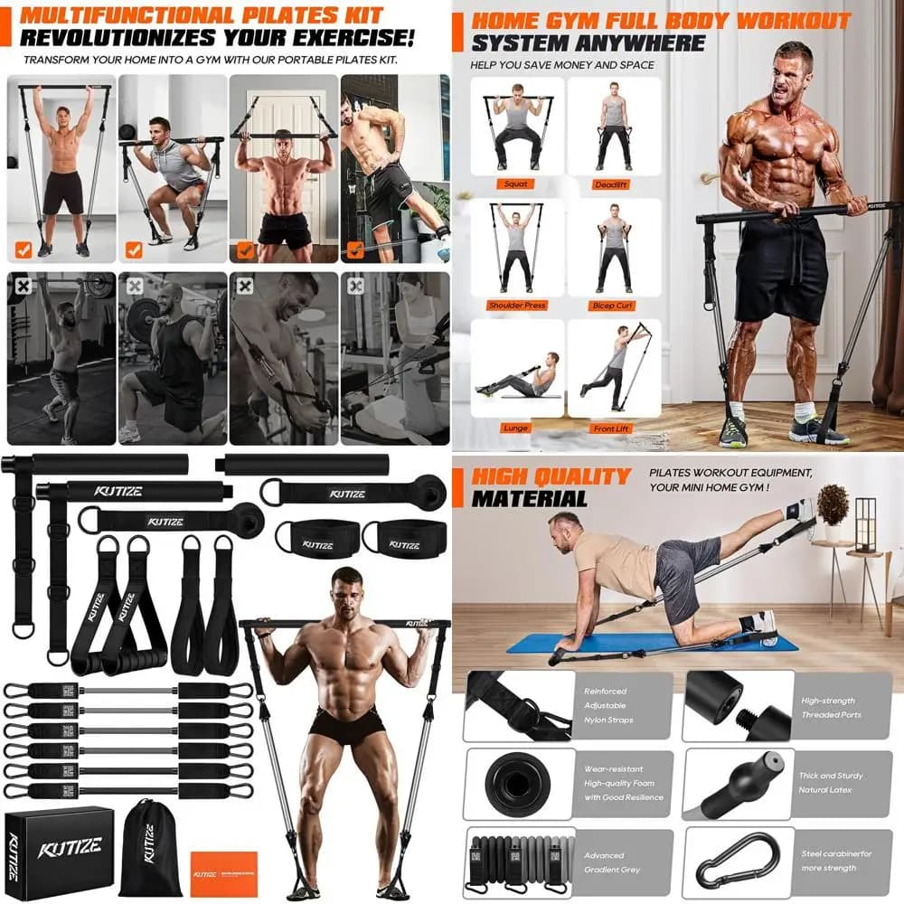 Kit Portatile per Pilates con Barra e Bande di Resistenza per Allenamento Completo del Corpo a Casa