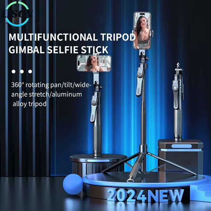 LISCN Treppiede per selfie stick stabilizzatore portatile 2,15 m Bastone selfie retrattile per telefono cellulare 360 ° Rotazione per Vlog/Selfie/Video