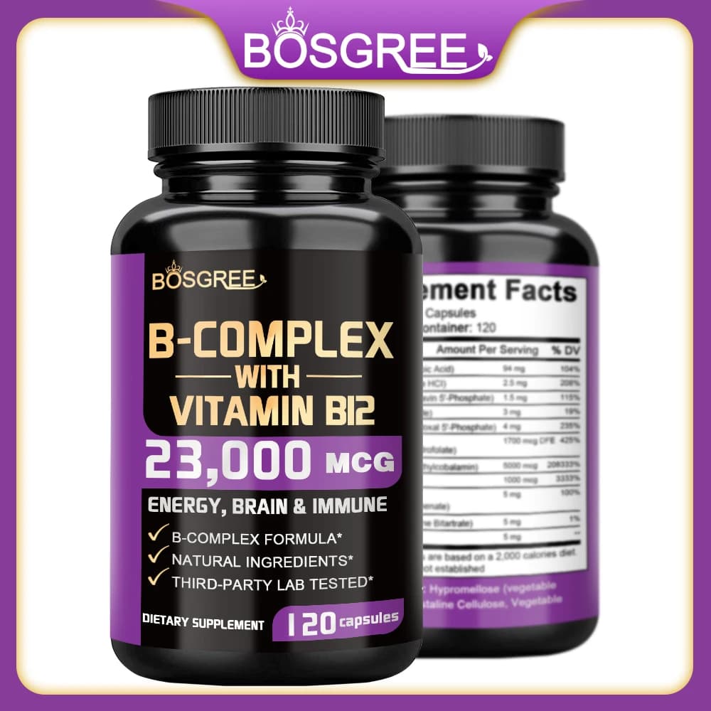 Integratore di Complesso Vitaminico B, Vitamine B1, B2, B3, B5, B6, B9, B12, B16 - Vitamina C, Inositolo, Supporto per il Sistema Immunitario e il Metabolismo Energetico, Supporto per Cervello e Cuore