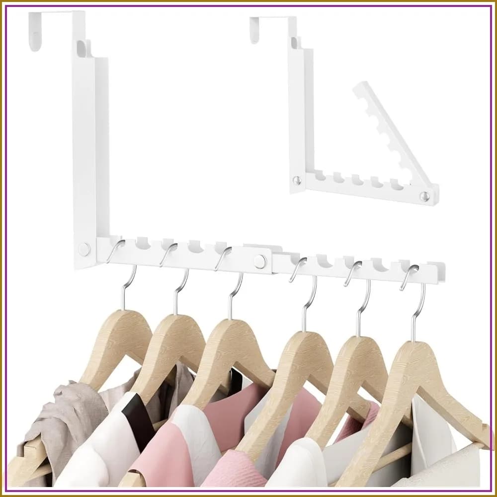 10-Ridge Folding Over Door Hook, Space Saving Metal Clothes Hanger for Bathroom Bedroom Laundry Room, White