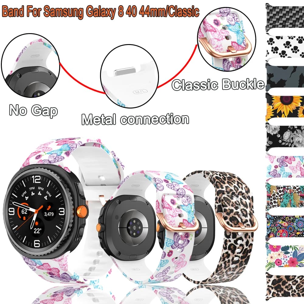 Cinturino in silicone per Samsung Galaxy Watch 8 40 44mm/8 Classic Sport Uomo Donna Elastico stampato per Galaxy 8 40 44mm Band