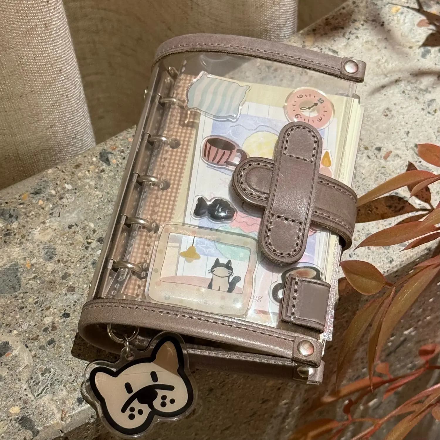 Japanese Beige Gray M5 Loose Leaf Notebook Transparent Removable Pages Portable Diary Planner for Students Daily Note Taking