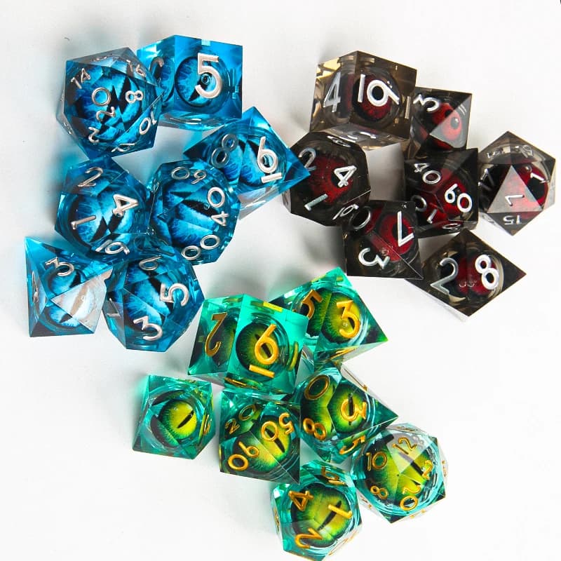 DND Liquid Core D & D Dice Set, Sharp Edge Resin Dungeon and Dragon Dice, Role Playing, RPG D and D D20, D12, D10, D8, D6, D4